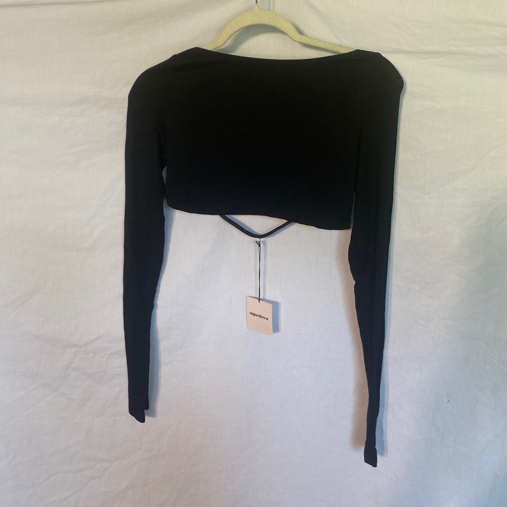 Superdown Womens Black Long Sleeve Open‎ Back  Crop Top Size M NEW